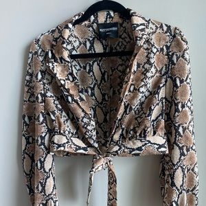 snake skin print cropped long sleeve